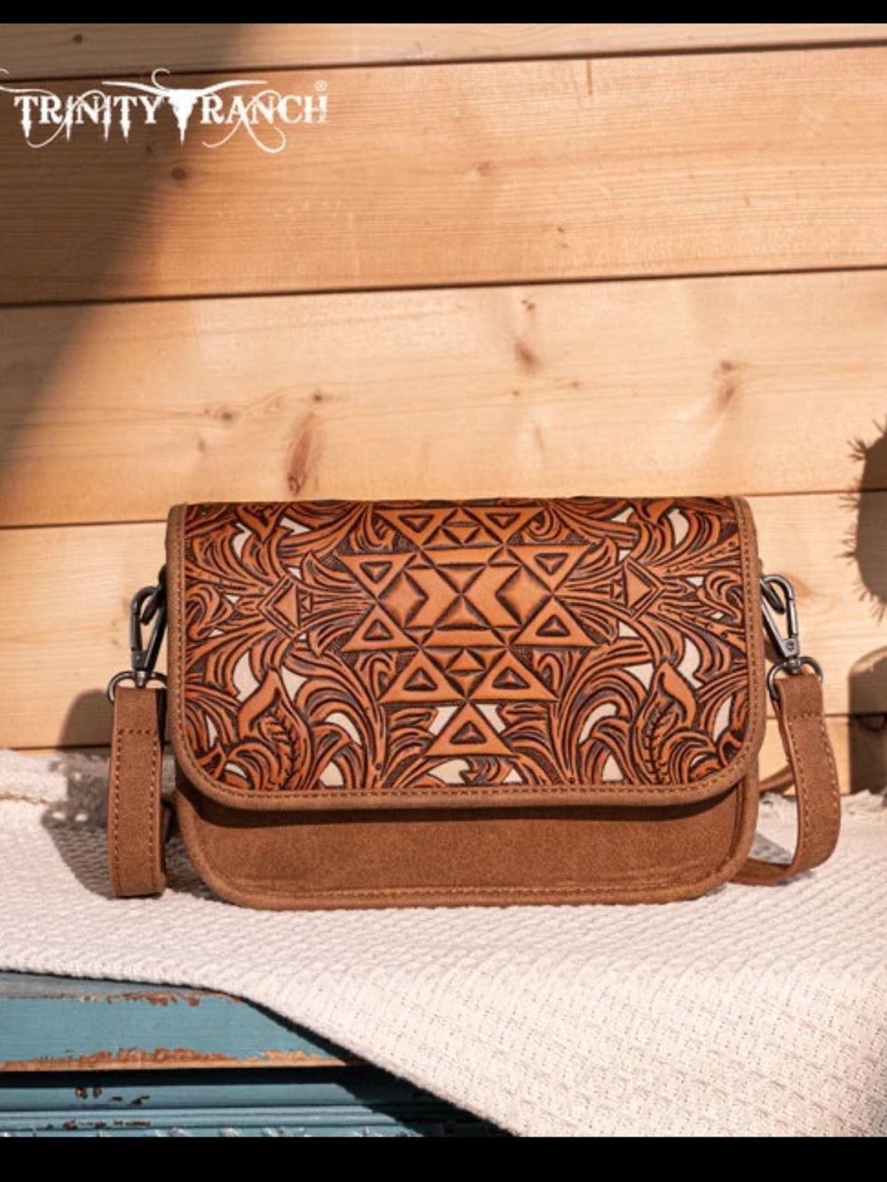 Trinity Ranch Tooled Leather Crossbody Bag